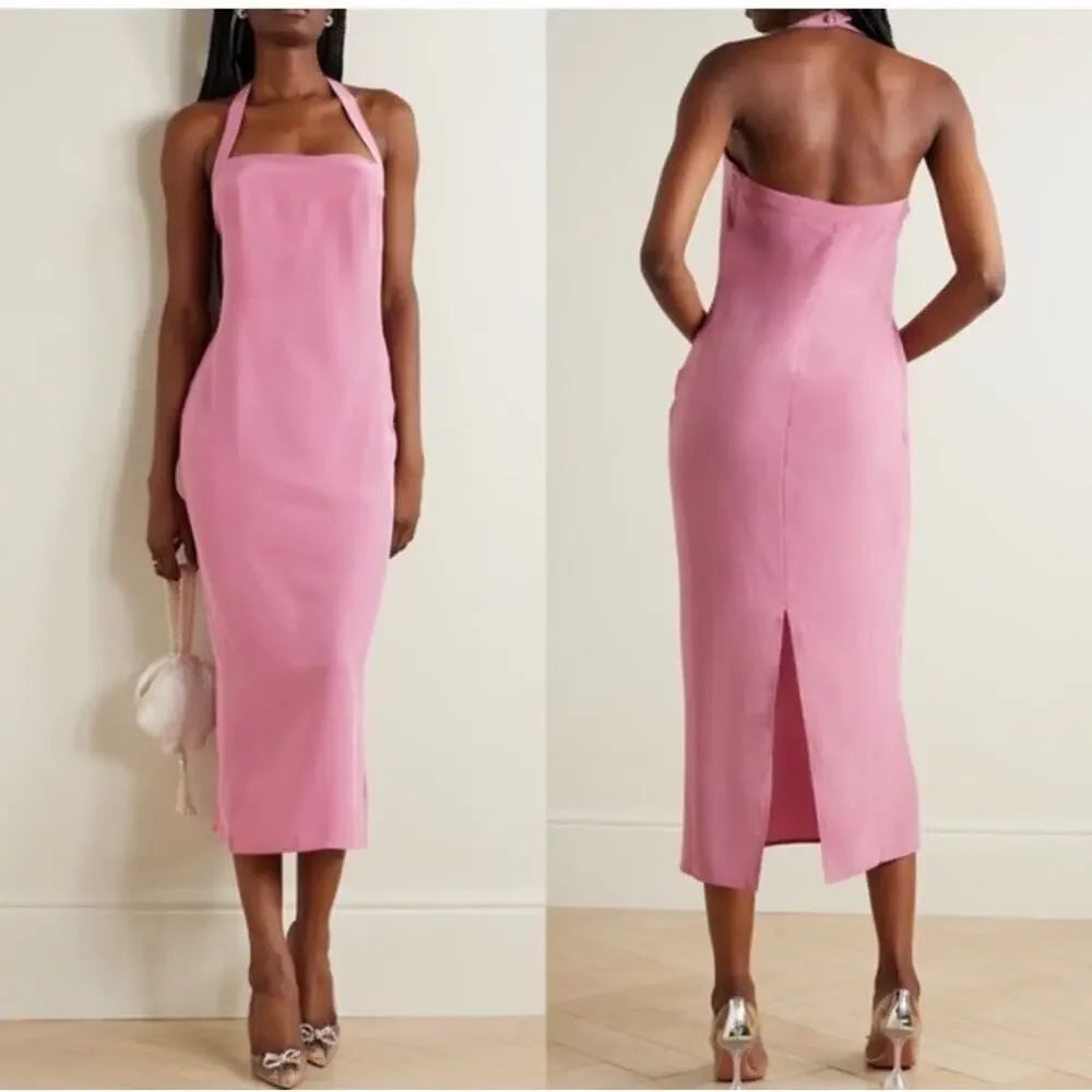 Reformation Alli Silk Midi Dress Sugar Plum Halter Pink Size 10 Square Neck